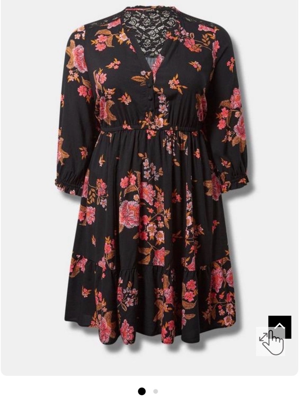 TORRID Floral V-Neck Tiered Dress - Black with Pink Floral